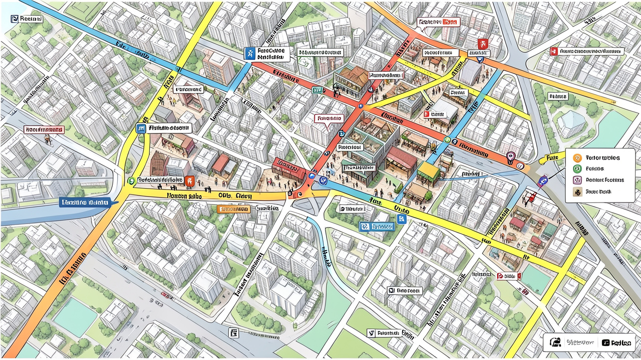 Карта центральных улиц Москвы с отметками недорогих кафе