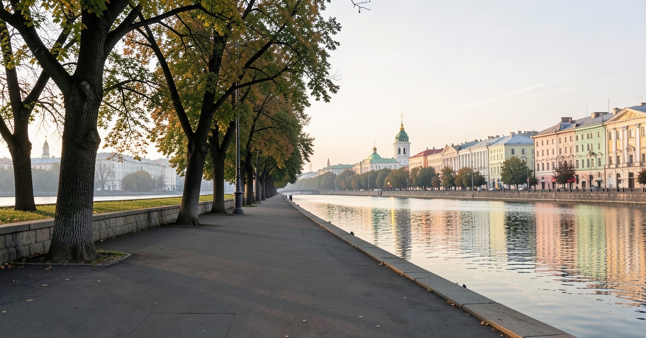 тихая прогулка в центре Москвы у воды